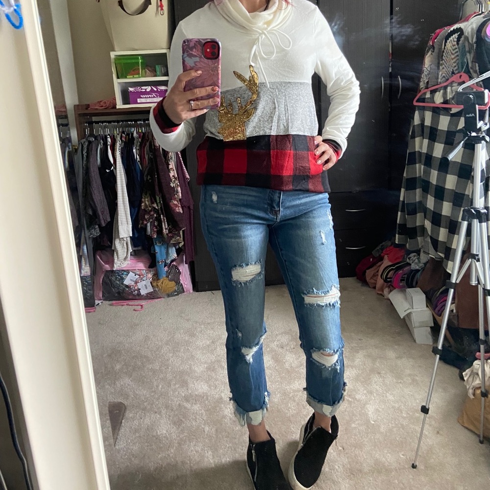 Risen Jeans Distressed Turn Back Cuff Straight Leg